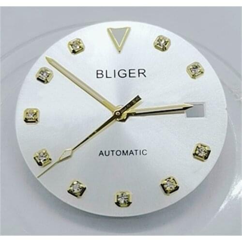 BLIGER 29.2mm advanced watch accessories white dial mens watch night plate, suitable for Eta 2824/2836 Miyota 8215/8205/821a