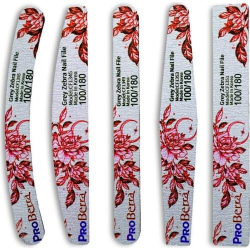 ProBerra Korea Zebra Grey 5 Shape Professional nail file Half Moon Sandpaper Nails Sanding All For manicure Tools wholesale