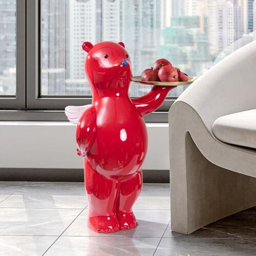 Nordic Creative Home Decor Welcome Bear Large Floor Sculpture Ornaments Figurine Storage Tray Home Living Room Decoration Gifts