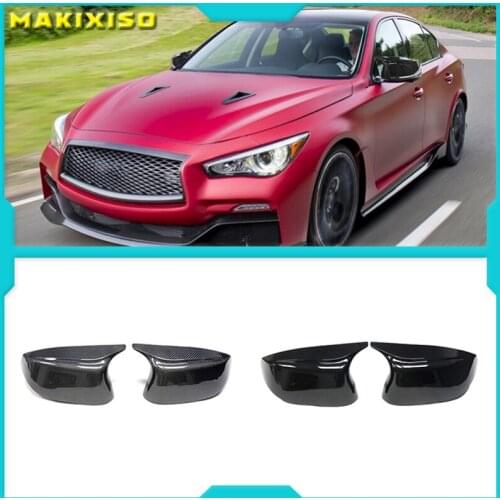 Car side 2pcs Horn Replacement for Infiniti Q50 Q60 Q70 SQ50 XQ30 2014-2020 Rearview Mirror cover caps Bright Black