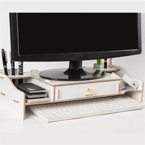Computer Monitor Riser Stand -Organizer-Shelves-Desk-Riser-Speaker-Tiers-Small-Wood-Holder-Management-Drawer-Stand