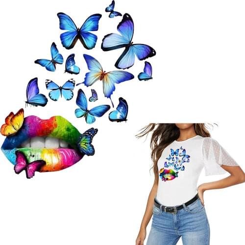 Butterfly Lips Thermal Transfer Iron On Patches Fashion Ironing Stickers Clothes Iron On Patches T-shirt Decal Diy applique
