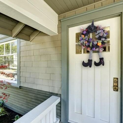 Halloween Wreath Door Hanging Decoration Halloween Witch Hat Leg Pumpkin Wreath Door Wreath Happy Halloween Party Gift