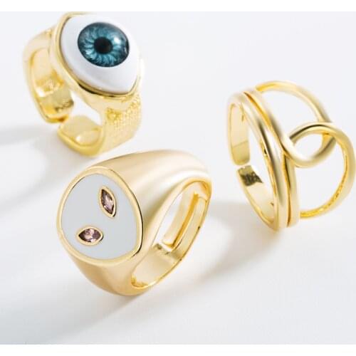 Vintage Evils Eye Rings for Men Y2k Rings for Women Alien Crystal Geometric Gold Color Adjustable Rings Korea 90s Jewelry Gifts