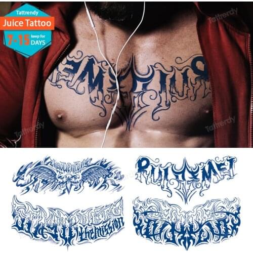 Chest tattoo temporary letter totem tribal dragon large body tattoos juice ink long lasting sexy tatoo fake for men boy women