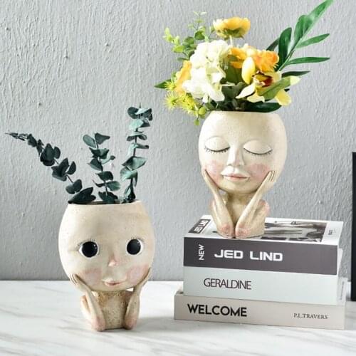 W&G Nordic Home Decor Vase Ins Hand-painted Girl Vase Desktop Portrait Sculpture Flower Pot Decoration Room Decoration
