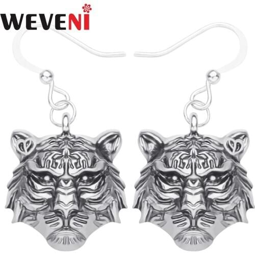 WEVENI Plated Alloy Antique Gold Tiger Head Metal Earrings Aesthetic Animal Drop Dangle Jewelry For Women Girl Kids Trendy Gift