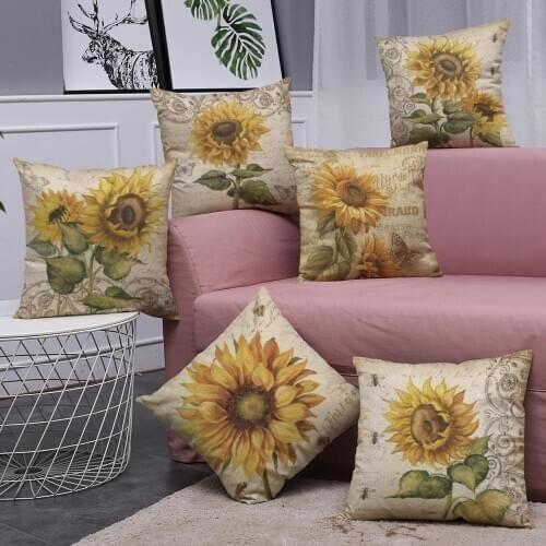 Zeroomade Morden Sunflower Cotton Linen Cushion Covers Decorative Plant Throw Pillowcases Covers For Home Sofa Gift 45x45