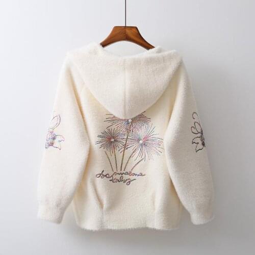 High Quality Hooded Mink Velvet Jacket Women Clothing Autumn Winter Korean Zipper Print Short Knitted Tops Women Tide X302