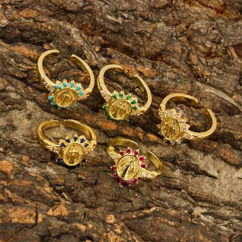 Diamond Rings Fashion Luxurious Virgin Mary Retro Zircon Adjustable Rings for Women Gothic