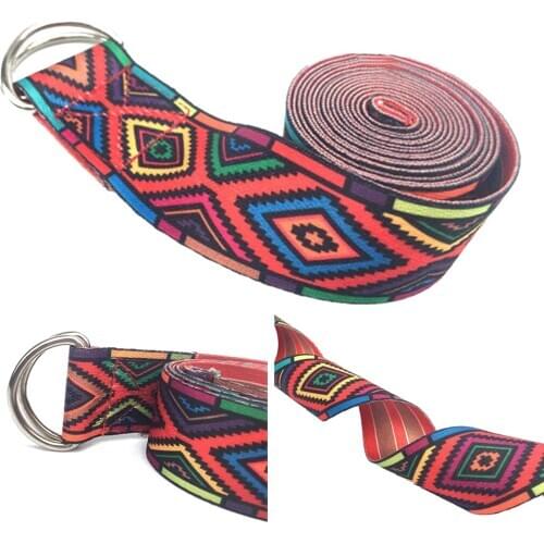 Women Yoga Stretch Strap D-Ring Belt Fitness Gym Rope Floral Waist Leg Resistance Fitness Bands