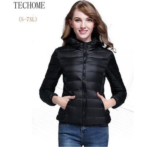 Down Coat Female Jackets Winter Hooded Coats Light Thin White Duck Down Jackets Big Size Women Short Paragraph 2019 New Ultra