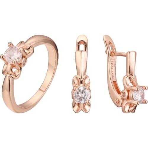 New Arrival Women Jewelry Sets 585 Gold Ring Jewelry Set White Cubic Zircon Ring Earring Jewelry Set Lady Jewelry
