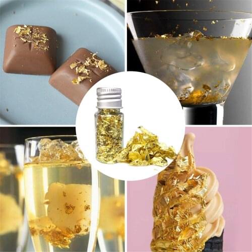 Gold Leaf Flakes 24k Gold Flakes Food Decorating Paper Kitchen Mousse Cake Baking Pastry Edible Grade Art Crafts Decor Baking