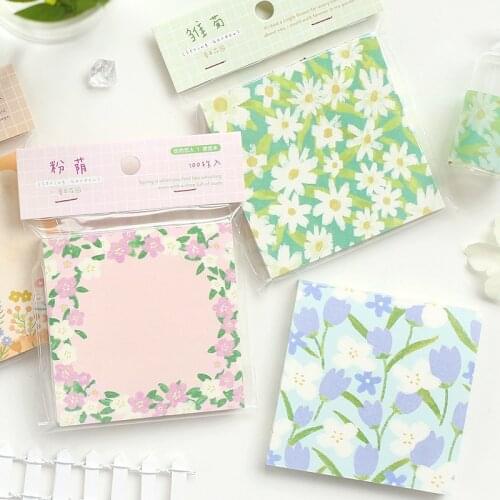 100 Sheets Spring Garden Series Decorative Memo Pad Fresh Notepad Notes Paper DIY Scrapbook Stationery Office Supplies