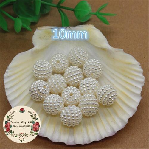 100pcs 10mm White ABS Imitation Pearl Beads Round Waxberry Ball DIY Jewley Accessory
