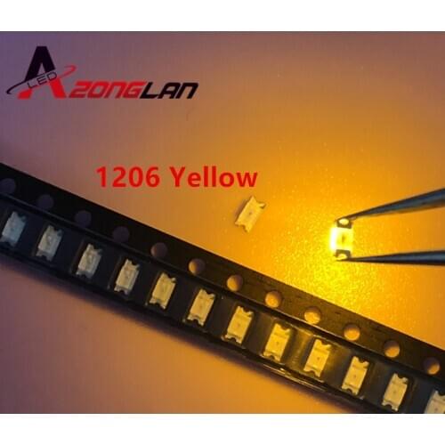 100pcs SMD 1206 (3216) Yellow SMT Surface Mount LED Chip Ultra Bright Light Emitting Diode Lamp Electronics Components for PCB