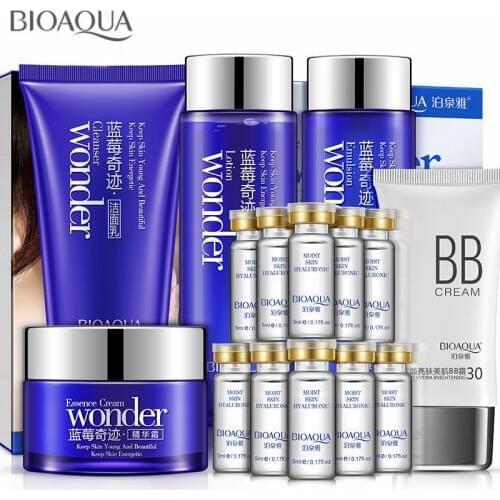 15pcs Blueberry Miracle Skin Care Set Cleanser Toner Emulsion Face Cream Essence Liquid BB Cream Beauty Cosmestics Makeup Set