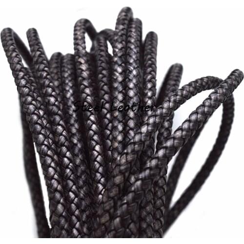 2m/lot Approx 6mm antique black Braided Genuine Round Cord Real Leather Rope String Cord Rope String Fit Jewelry Findings DIY