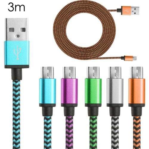 3M 10ft Aluminum Braided Micro USB Data&Sync Charger Cable For Android Phones Samsung Xiaomi Huawei Data Charger Cable