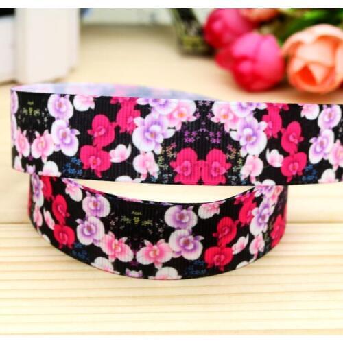 7/8'' Free shipping flowers printed grosgrain ribbon hair bow headwear party decoration wholesale OEM 22mm H4876