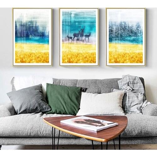 Abstract Graffiti Forest Deer Scenery Purple Green Black Color Block Canvas Painting Wall Picture Poster Living Room Decoration