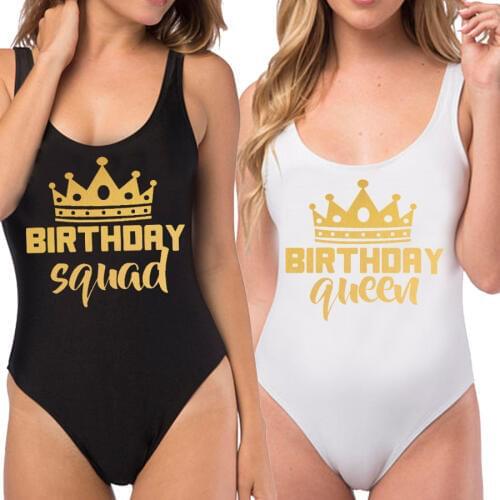 Birthday Party One Piece Swimsuit Birthday Queen & Squad Lady Crown Castle Lining High Leg Women Swimsuit Fun Beachwears