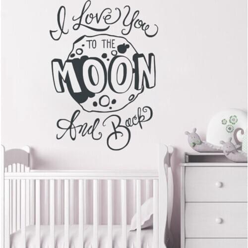 Nursery Quote Wall Sticker I Love You to the Moon and Back Quote Wall Sticker Kids Bedroom Decor Vinyl Moon Wall Decal AY1229