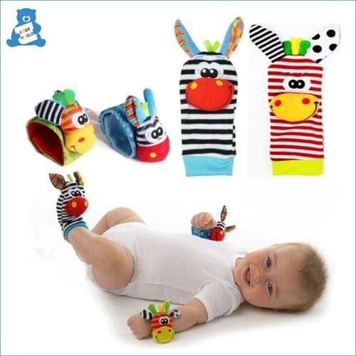Baby Rattles Toys Soft Plush Infant Socks Wrist Strap Rattles Set Cartoon Animal Sock Foot Finder Toy Baby Toys 0-12 Months Gift