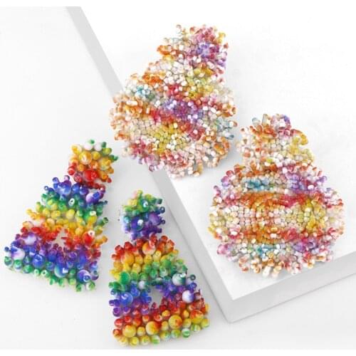 FLOLA Bohemian Big Beaded Earrings For Women Handmade Multicolor Beads Dangle Earrings Statement Boho Jewelry Oorbellen ersw96