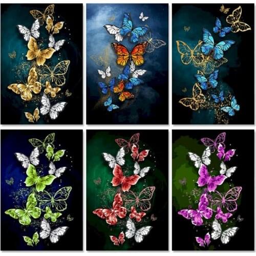 GATYZTORY Picture By Number Butterfly Kits For Adults Handpainted DIY Oil Painting By Number Flower Cat Home Decoration