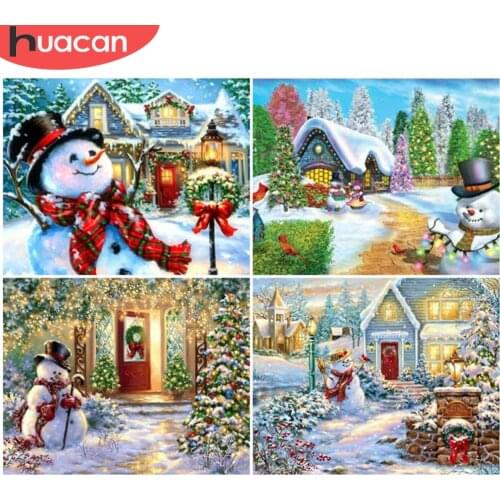 HUACAN Painting By Number Christmas Drawing On Canvas Paint By Numbers Snowman Acrylic Kits Home Decor