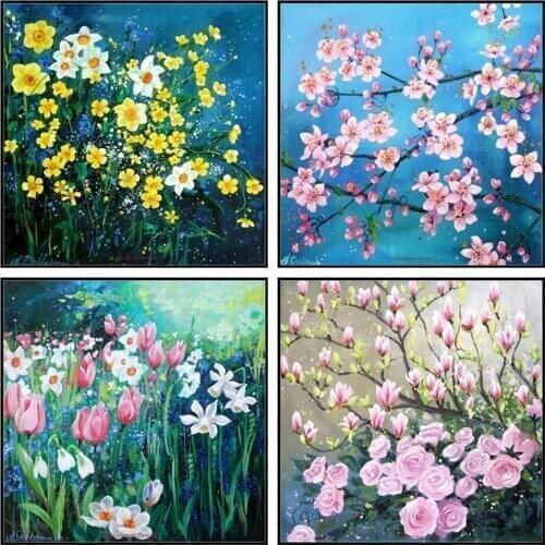 Spring Flowers Collection - Counted Cross Stitch Kits - DIY Handmade Needlework for Embroidery 14 ct Cross Stitch Sets DMC Color
