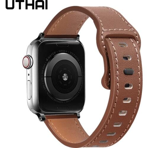 Leather strap For Apple watch band 44mm 40mm 42mm 38mm Silicone square nails Cowhide strap For iWatch 3 4 5 6 se UTAHI A94