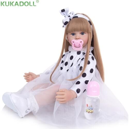 KUKADOLL 24 Inch Reborn Baby Girl Doll Cloth Body 60 CM Toddler Beautiful White Dress Kid For Childrens Day Birthday Gifts