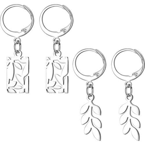 1Pair Cute Leaf Stainless Steel Pendant Hoop Earrings Women Jewelry Brightly Metal Color Flower Endless Circle Earrings E158