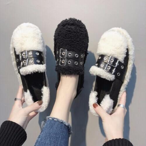 Fashion Womens Shoes Female Flats Autumn and Winter Metal Female Flats High Quality Fashion Loafers Wearing and Cashmere W21-05