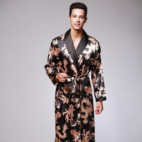 Fashion Japanese Traditional Dragon Print Kimono Yukata Sleepwear Robe For Men Male Luxury Asian Spa Stain Silk Homewear Costume