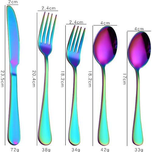 Rainbow Purple Dinnerware High Quality Stainless Steel Knife Fork Spoon Cutlery Kitchen Food Tableware Flatware Set Hot 5pcs/set