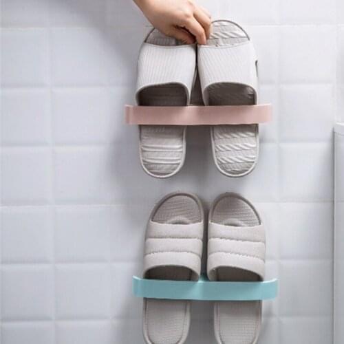A9LB Bathroom Wall Mounted Slippers Hanger Shoe Organizer Family Storage Shoe Rack Punch-free Space Saving Hanging Shoe Box