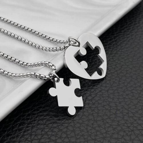 Fashion Titanium Steel Couple Necklace Stitching Puzzles Girlfriend Pendant 2 in 1 Hip Hop Men and Women Jewelry Hot Sale