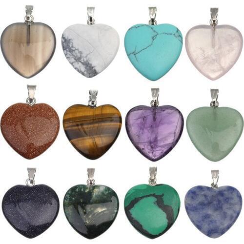 LINSOIR 5pcs/lot Heart Natural Stone Druzy Pendants 20*20mm Turquoises Agates Rose Quartzs Pendants Charm For Diy Jewelry Making