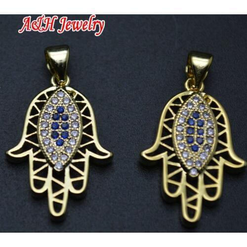 Hamsa Hand Charms Gold Color With Cz Beads Inset Fatima Pendant Fashion Women Jewelry Making Connectors 10pc/lot