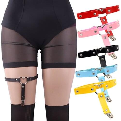 1Pc Women Sexy Stockings Garters Punk Goth Heart PU Leather Elastic Garter Leg Thigh Ring Clothing Accessory Leg Suspender Sexy