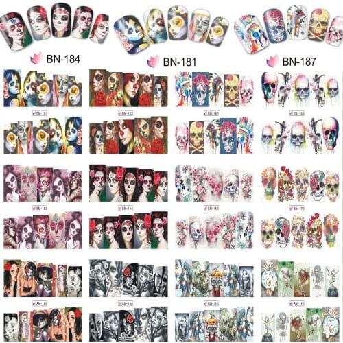 Sale !! 12 in one big paper , New Style Nail Art Water Sticker --the Female ghost of Halloween in 2017 for BN181-192
