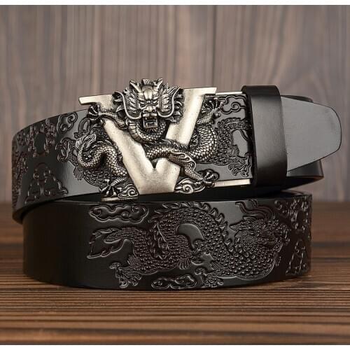Fashion Dragon Pattern High Grade Leather Belt Mens Cool Straps 2020 Factory Waistband with Silver Buckle MJ42