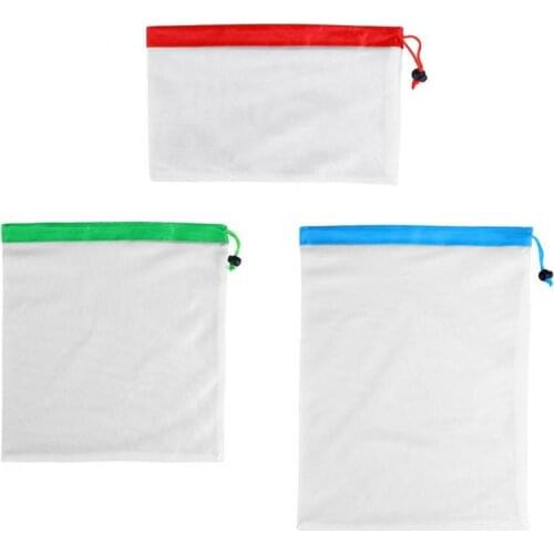 3/9pcs Reusable Produce Bag Mesh Vegetable Fruit Breathable Storage Shopping Grocery Holder Sundries Pouch S\M\L Size 3 Colors