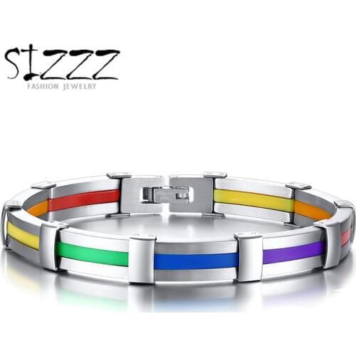 Silicone 316L Stainless Steel Bracelet Men Bangle Gay Pride Rainbow Color Clasp Bracelet Bracelet For Men Women