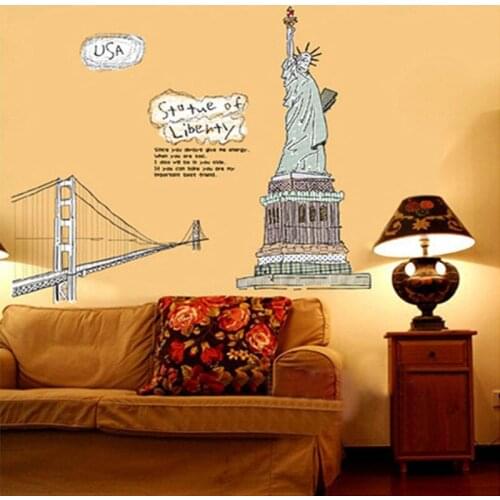 USA Building Statue of Liberty Golden Gate Bridge Wall Sticker Home Decor Living Room Wallpaper Decoration