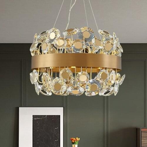 LED modern living room crystal chandeliers luxury dining room lighting stainless steel design